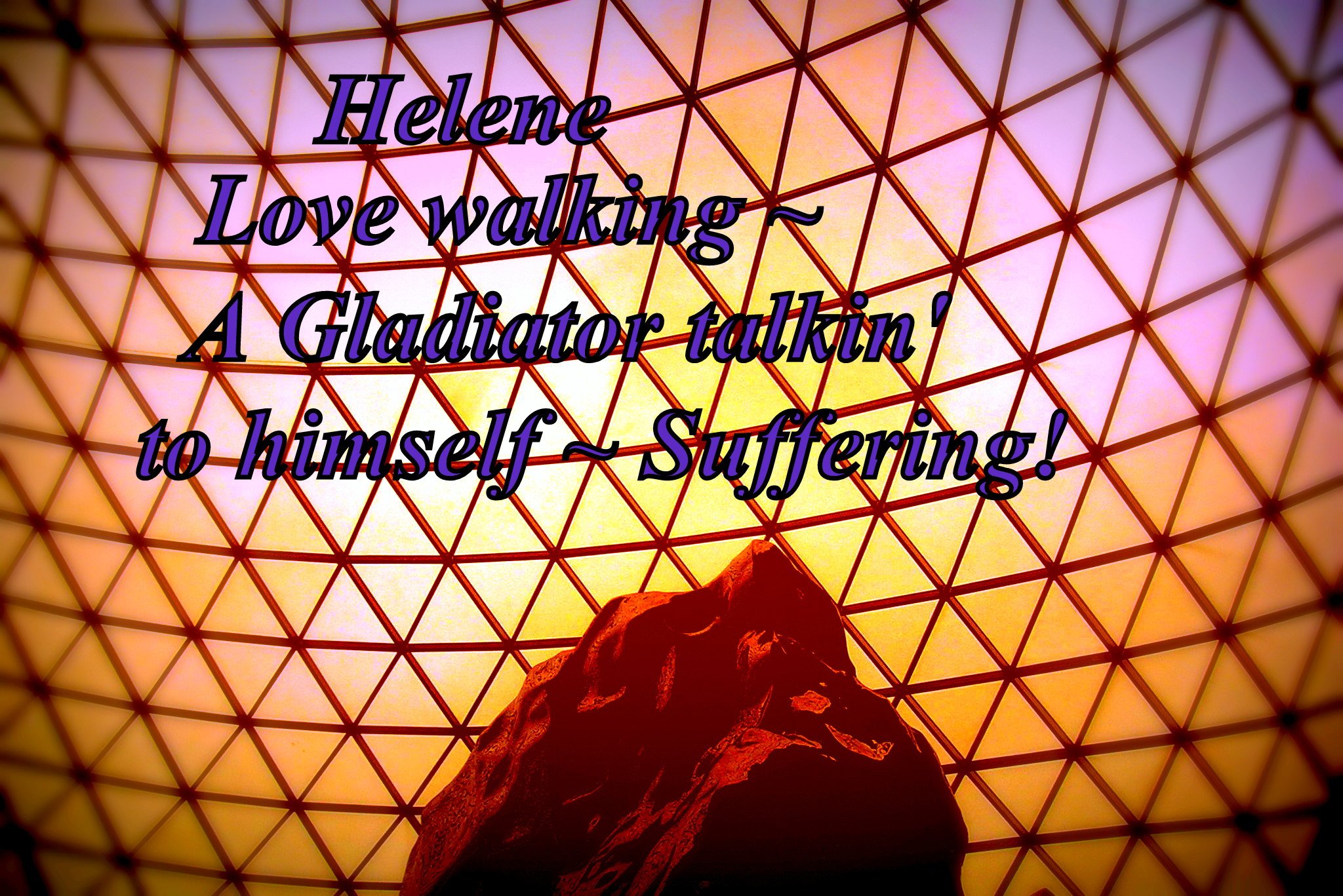 Helene Love walking A Gladiator talk into himself Suffering - Cosmic Art Card depicting emotional essence