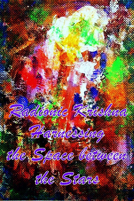 Radionic Krishna Harnessing the Space between the Stars - Cosmic Art Card featuring cosmic elements