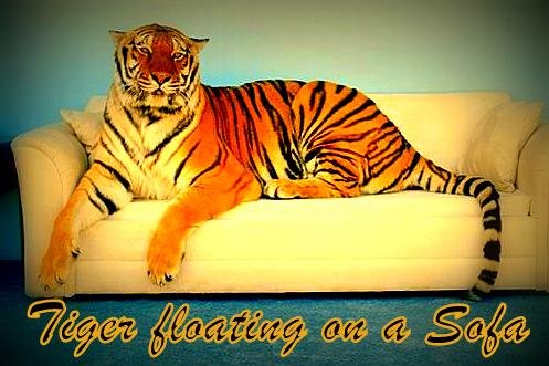 Tiger floating on a Sofa - Cosmic Art Card
